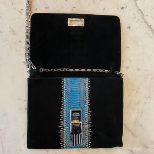 Opening Ceremony Black Suede Snake Nokki Clutch